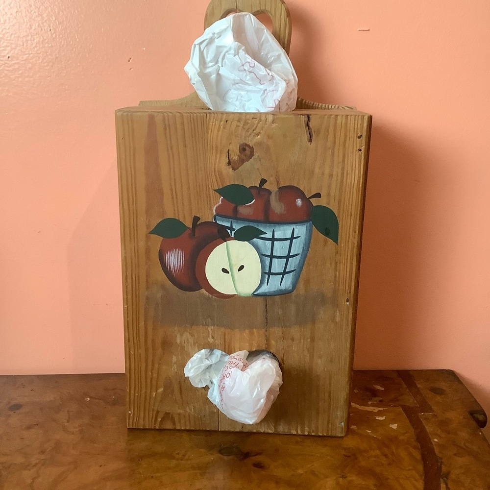 Vintage Wooden Wall Decor Recycle Plastic Bags Holder 1990s  15” X  8”  X 4”